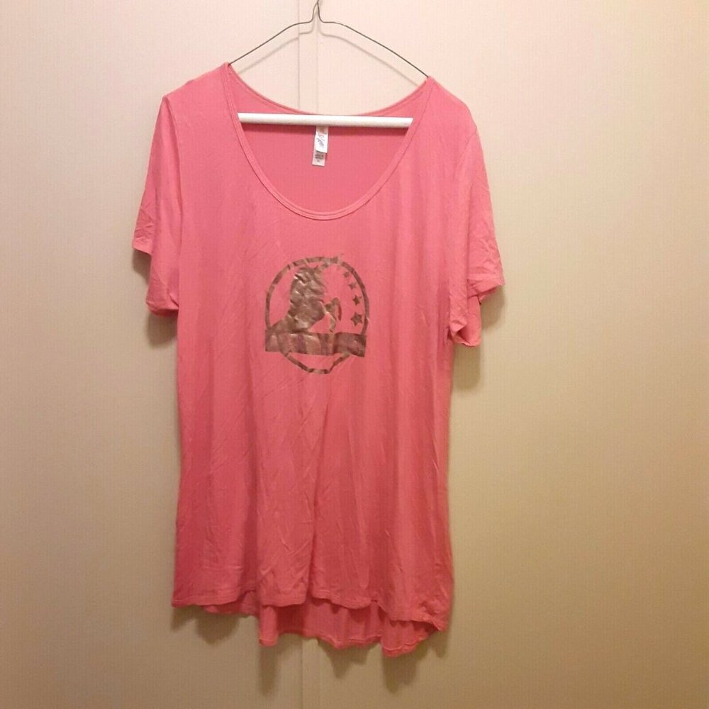 LuLaRoe Simply Comfortable Peach Pink Unicorn Tunic Top Short Sleeve XL